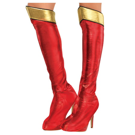 Superman Supergirl Boot Covers for Adults, One Size, 22 Inches, Metallic Red