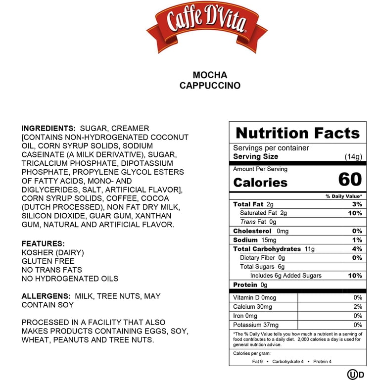Caffe D'Vita Mocha Cappuccino Powdered Mix, 16 oz, 6 Pack photo 5