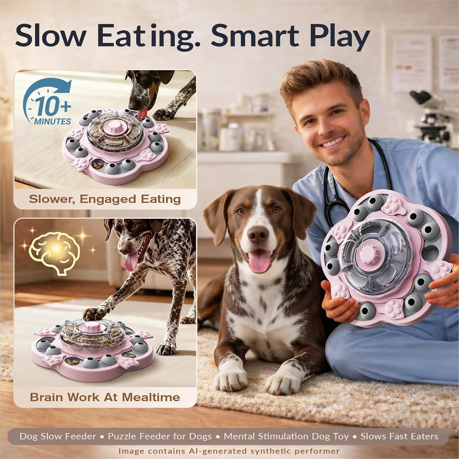 KADTC Dog Puzzle Toy, 3 Levels of Step-by-Step Challenge, Spin-to-Release Treat Dispenser, Slow Feeder & Mental Stimulation Enrichment Toy for Small Medium Large Dogs