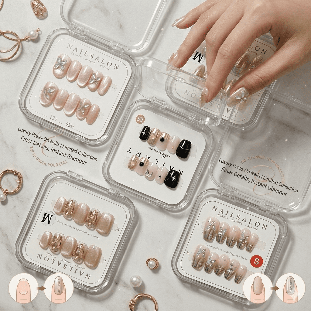 Buddy N Buddies Reusable Handmade Acrylic Press-On Nails Bundle - 5 Designer Styles Collection-Size Small