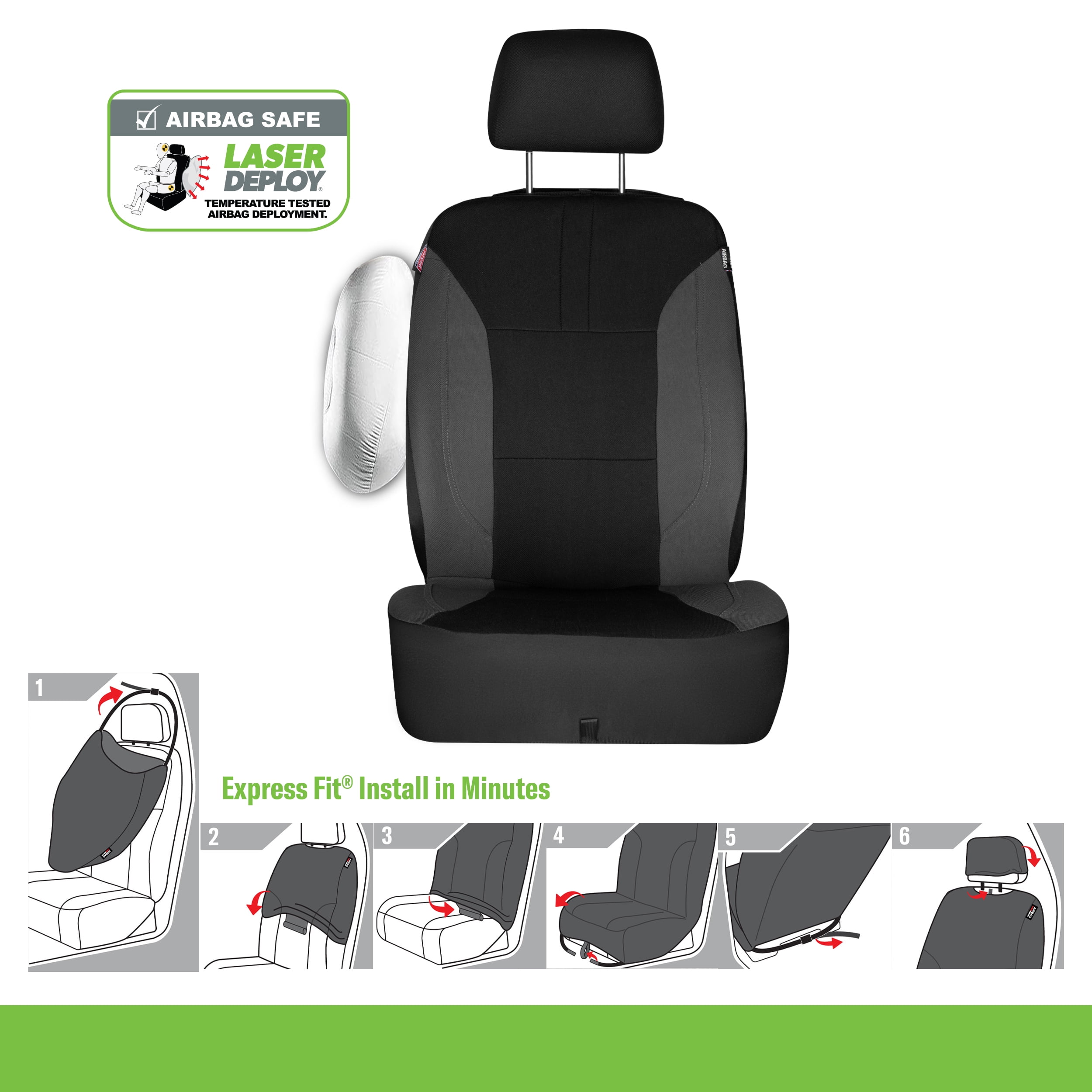 Genuine Dickies 2 Piece Repreve Universal Front Car Seat Covers - Black and Gray, 43163WDI