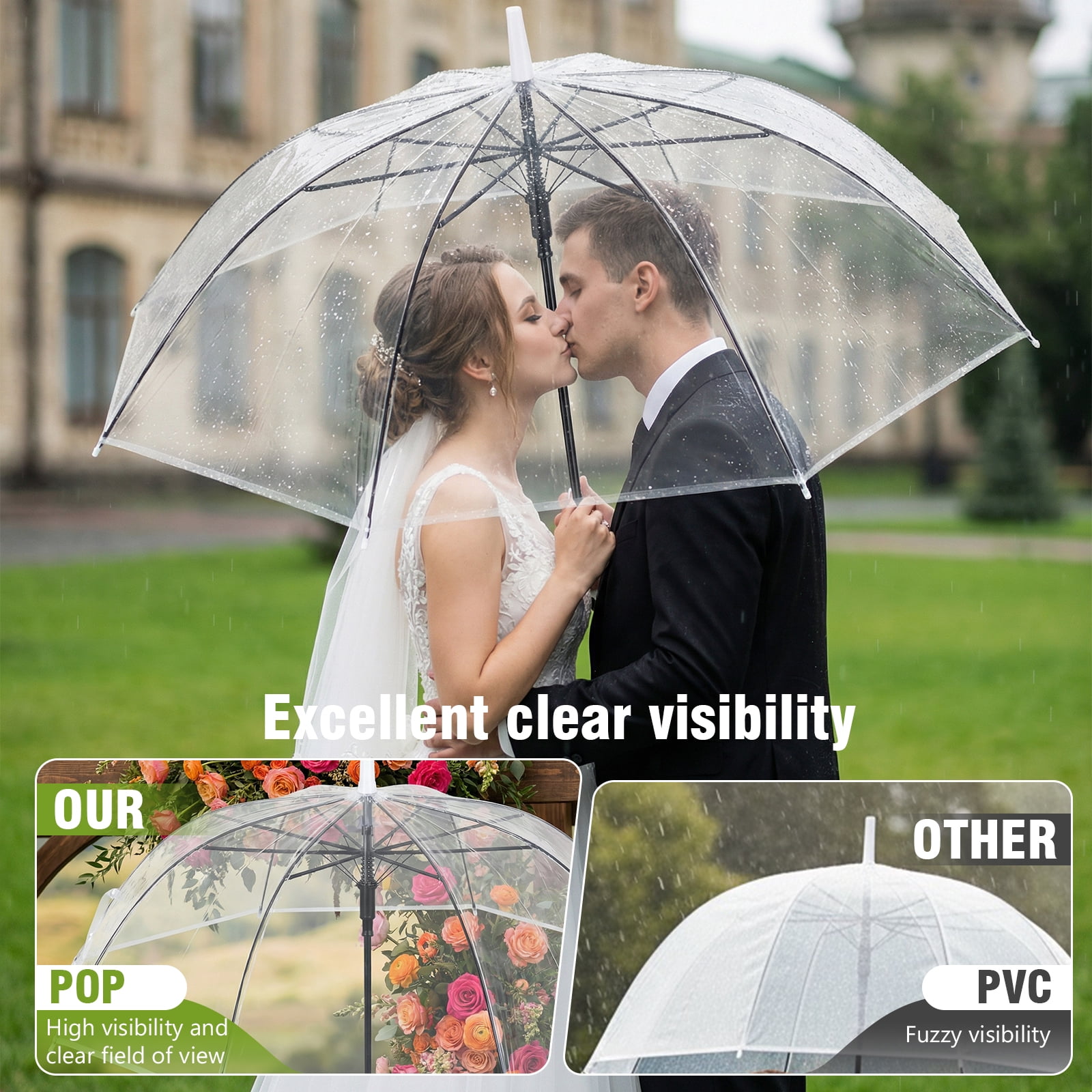 Qiyester 32 Pack Bubble Umbrellas with Dome Canopy Windproof Lightweight J Hook Handle Travel Umbrella for Wedding Outdoor Commute
