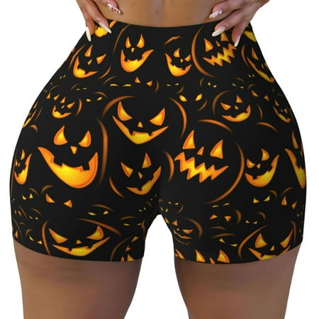 Workout Shorts Women  halloween pumpkins Patterns Biker Shorts for Women Running Gym Spandex Shorts Tummy Control