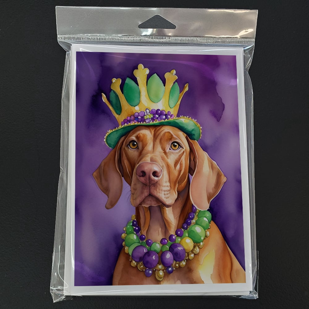 Vizsla King of Mardi Gras Greeting Cards Pack of 8 7 in x 5 in