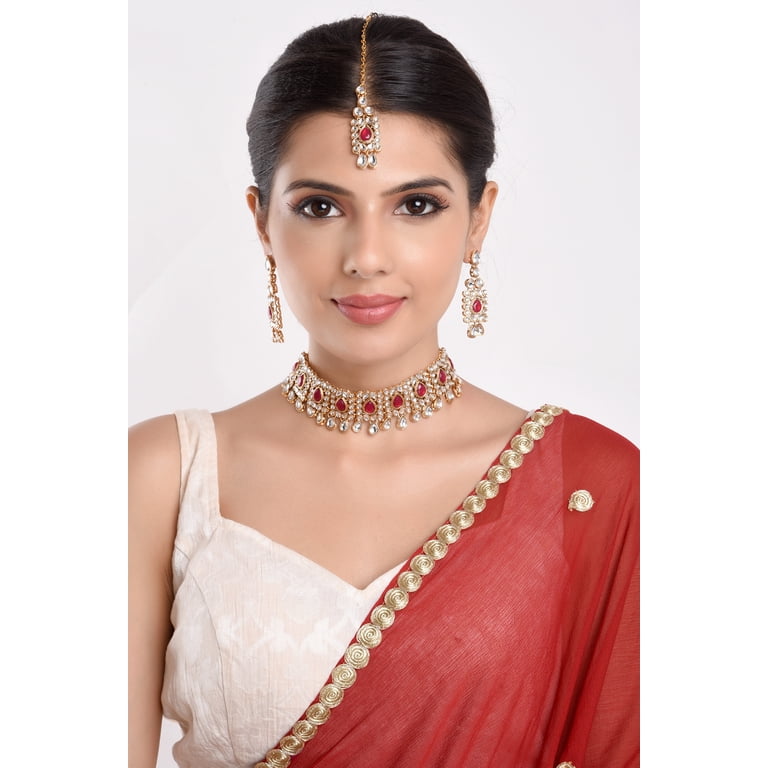 Efulgenz Indian Jewelry Set Kundan Crystal Choker Necklace  display picture 2