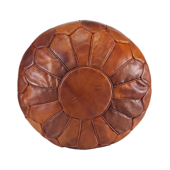 Stuffed Handmade Moroccan Genuine Leather Ottoman