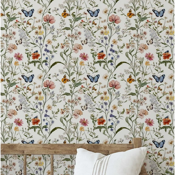 S4Sassy Floral Butterfly Wallpaper - White Wall Covering, 25" x 120" Self-Adhesive Vinyl Wall Paper, Decorative Walls Wrap, Easy DIY Walls Covering For Bedroom, Living Room, Living Space