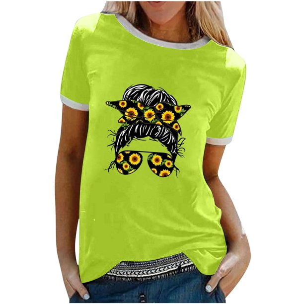 Camiseta holgada cómoda debajo de la cintura con cuello redondo y estampado elegante para mujer, blusa de manga corta, Tops informales OAVQHLG3B Store lin121212