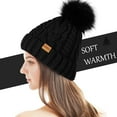 thumbnail image 4 of REDESS Women Winter Pompom Beanie Hat with Warm Fleece Lined, Thick Slouchy Knit Skull Ski Cap-Black, 4 of 8