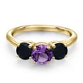 thumbnail image 3 of Gem Stone King 18K Yellow Gold Plated Silver Purple Amethyst and Black Onyx Engagement Ring for Women | 1.95 Cttw | Round 6MM | Gemstone February Birthstone | Size 9, 3 of 6