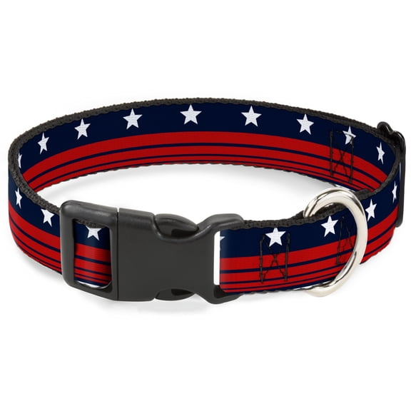Buckle-Down Pet Collar, Dog Collar Plastic Buckle, Americana Stars Stripes Blue White Red, 7 to 8.5 Inches 0.5 Inch Wide