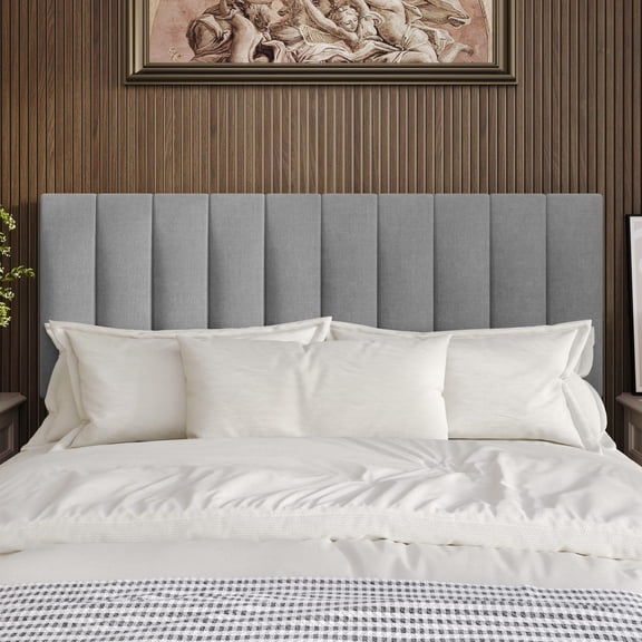Home Design Dennis Twin Upholstered Headboard with Vertical Channel Design, Adjustable Height, Gray