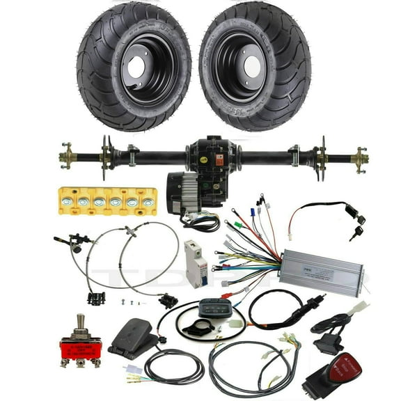 Rear Differential Axle Kit 48V 1000W Electric Motor Controller Hydraulic Brake 13x5.00-6 Wheels Tires DIY Parts For Go Kart Golf Cart ATV Quad Buggy Trike Tricycle 4 Wheeler Dolly (40" Axle)