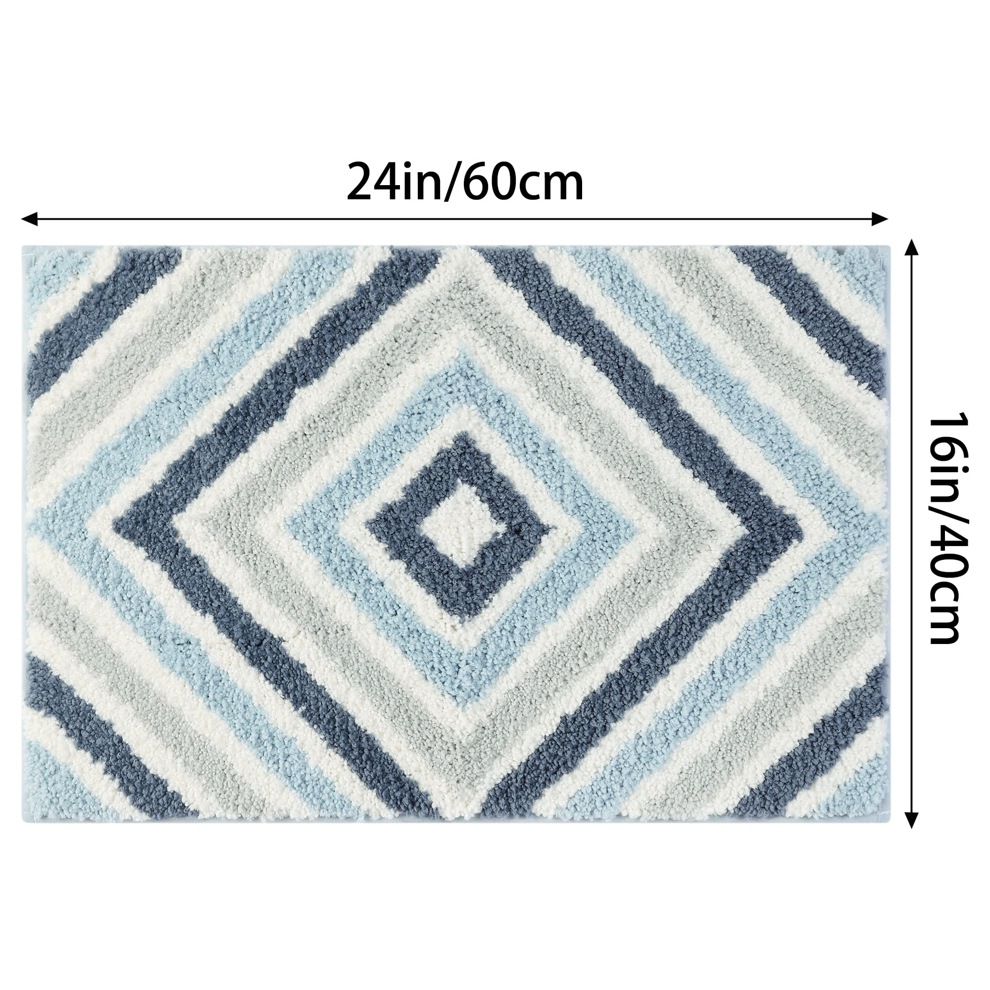 Unique Bargains Geometric Pattern Bathroom Rugs Bath Mats Quick Dry and Non Slip Bath Rug Blue 16" x 24"
