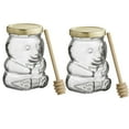 thumbnail image 2 of Glass Bear Honey Jars with Gold Lids & Wooden Dippers – 8 oz Reusable Jar – Pack of 2 for Honey, Candy, Gifts, Party Favors, DIY Projects -VALLARY, 2 of 8