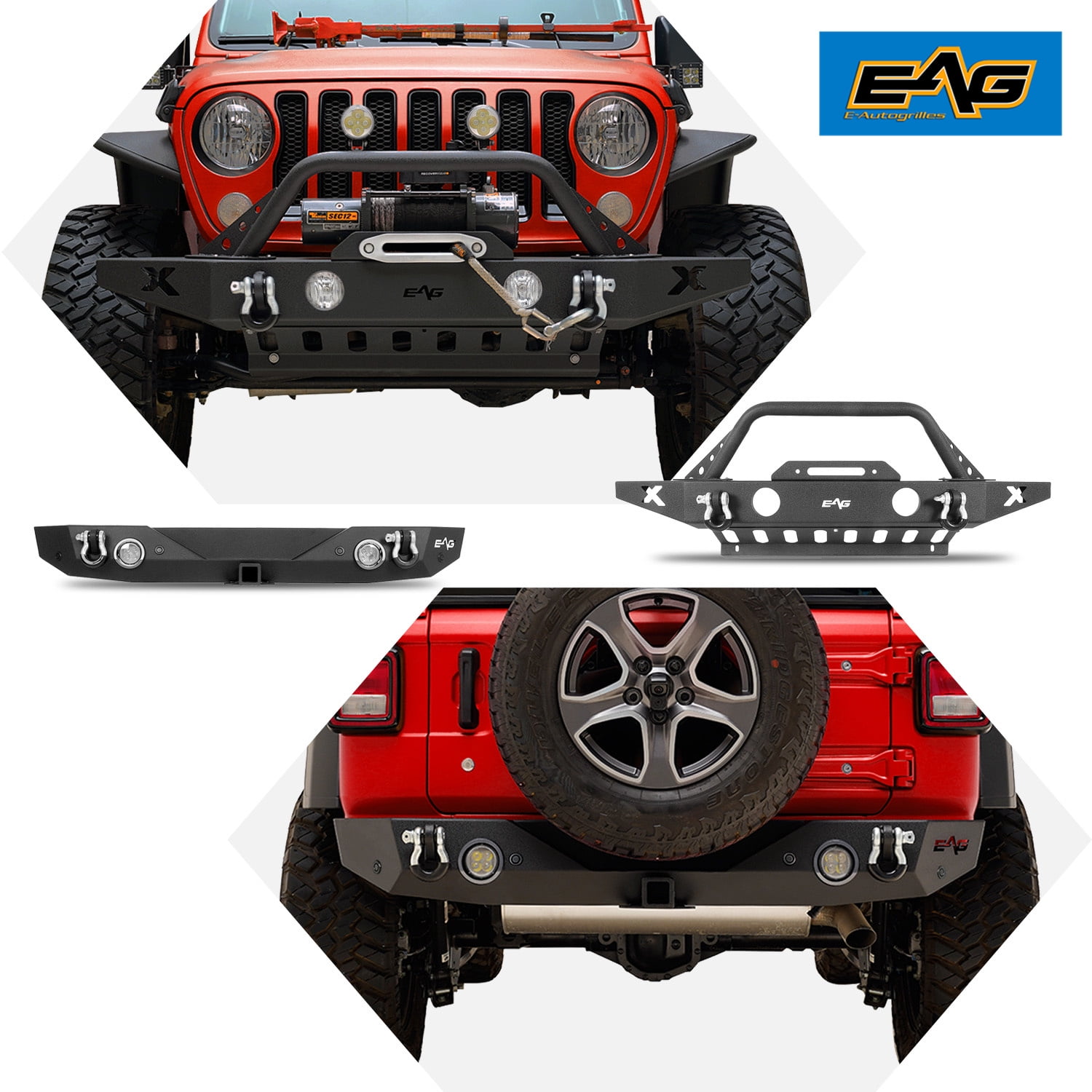 EAG Front Bumper with Skid Plate and Rear Bumper Combo Fit for 1821