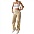 thumbnail image 3 of Pantalones de Mujer de Cintura Alta con Bolsillos y Parte Inferior . Albaricoque S, 3 of 8