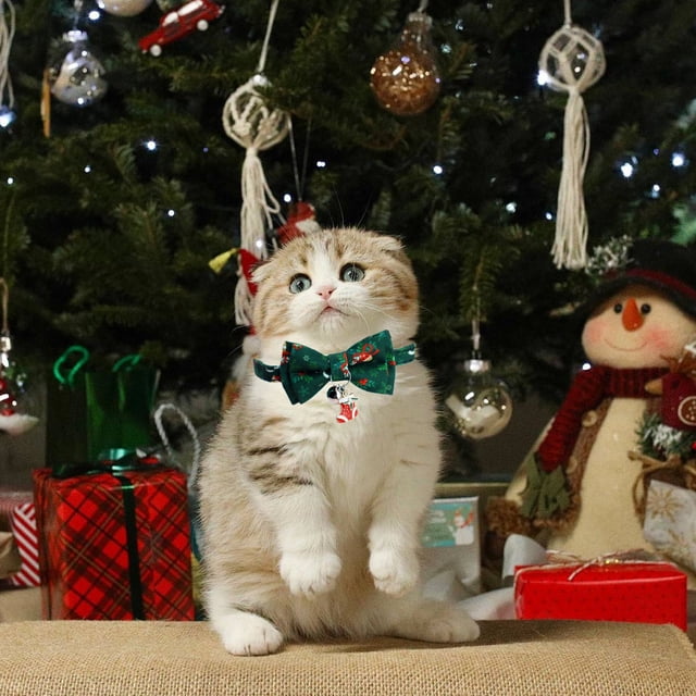 Christmas Cats Collar With Bow Belle - 1 Pack Christmas Kittens Bow Collar Christmas Collar For Kittens