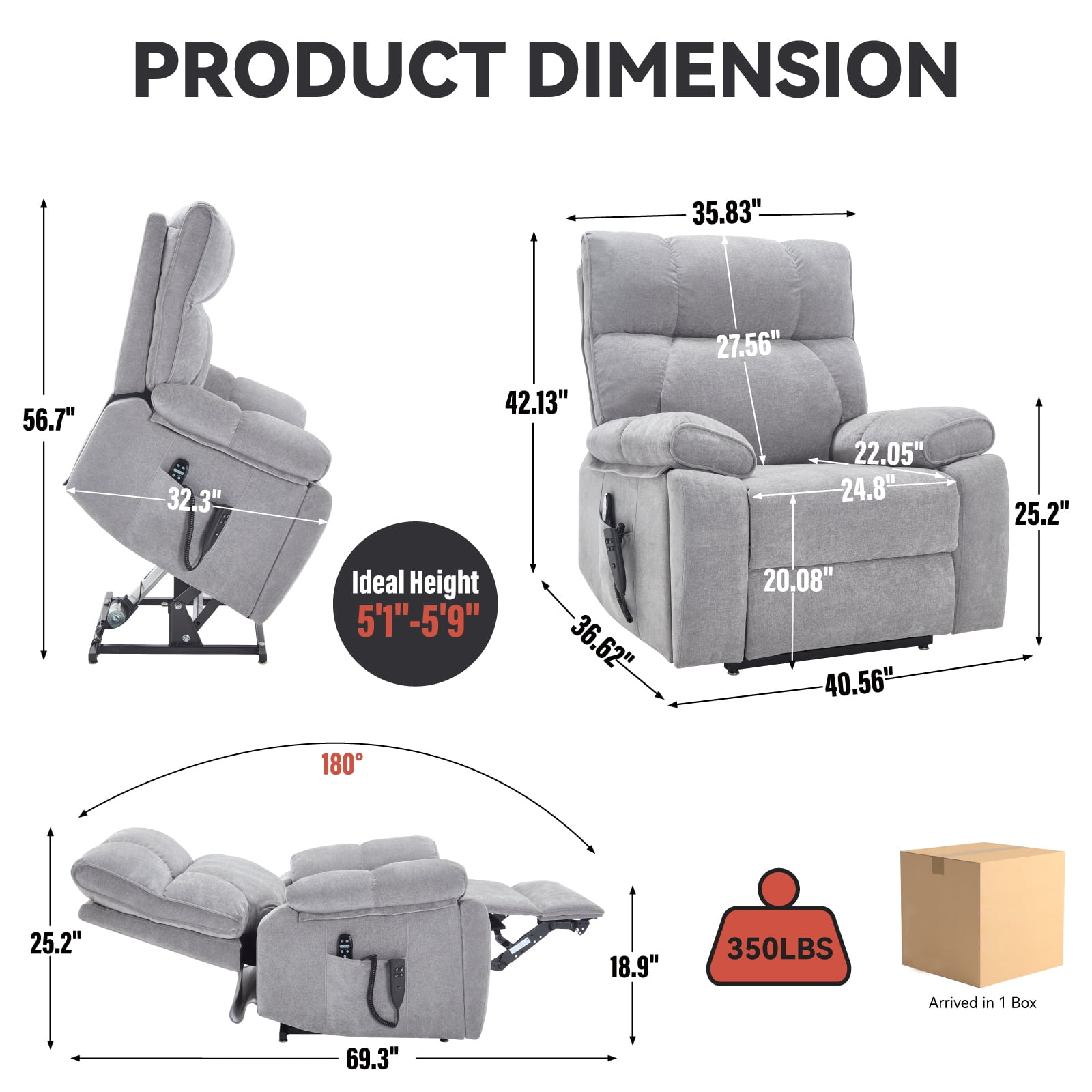 Alvantor Large Power Lift Recliner Chair for Elderly Dual Motor Chenille Electric Recliners Chair with Massage and Heat for Living Room Gray