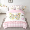 thumbnail image 3 of Manfei Girls Flower Butterfly 7-Piece Bedding Comforter Set, Kawaii Princess Cartoon King Bedding Sets, Pink Buffalo Plaid Reversible Bed Sheets, Microfiber Bedroom Decor, 3 of 8