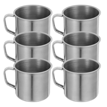 LEORX 6Pcs Stainless Steel Cups Silver Lightweight Metal Cups for Soup Coffee Tea