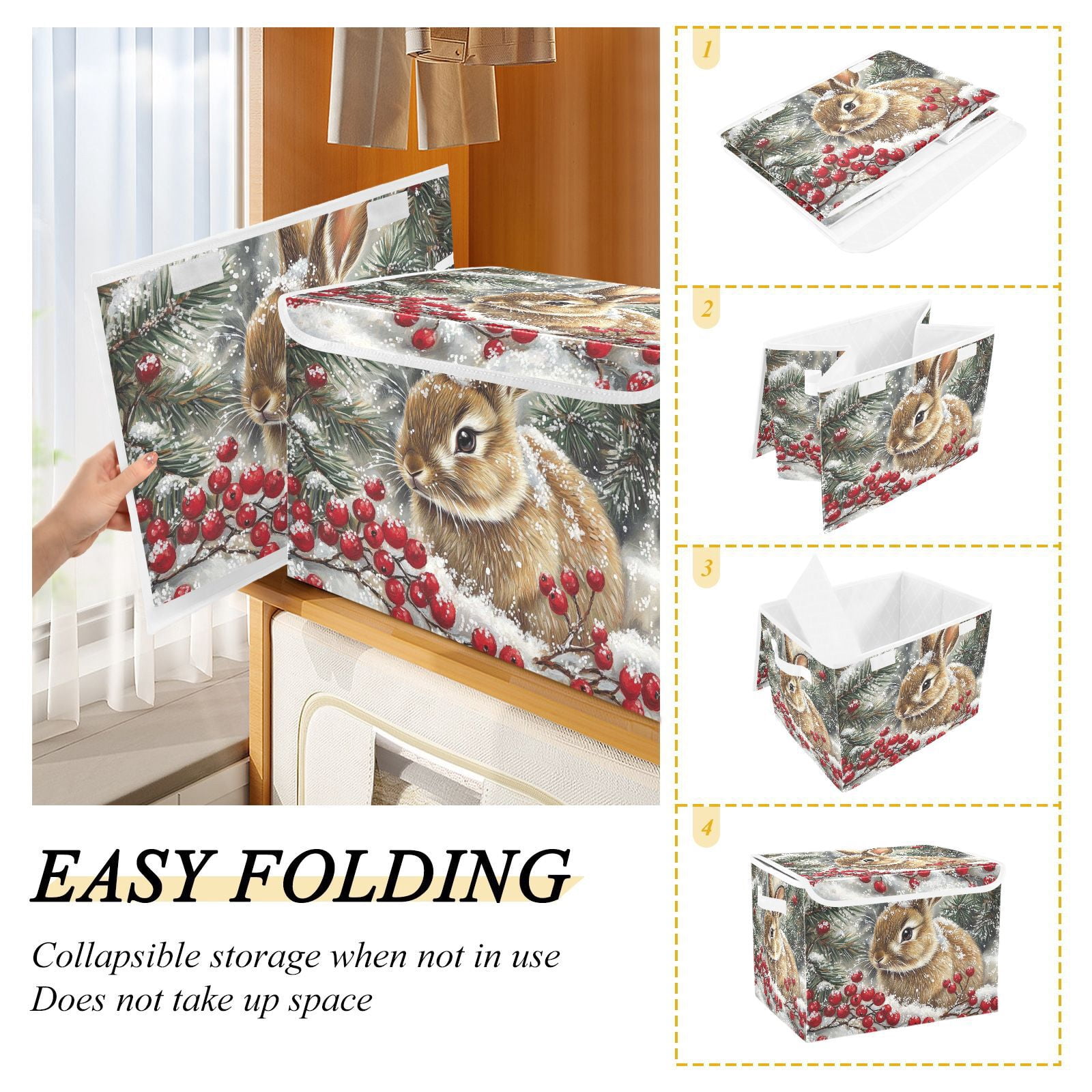 Easter Rabbit Storage Basket for Shelves Foldable Container Organizer for Organizing Toys Clothes Books with Handles