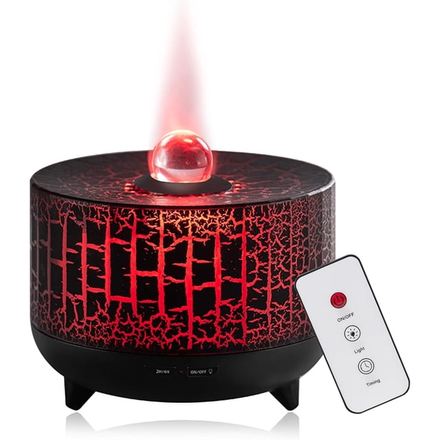 Essential Oil Diffuser 300ml Flame Aromatherapy Humidifier 7 Colors Lights Auto Shut Off Aroma Diffuser with Remote Control for Home Bedroom (Flame Style-D)