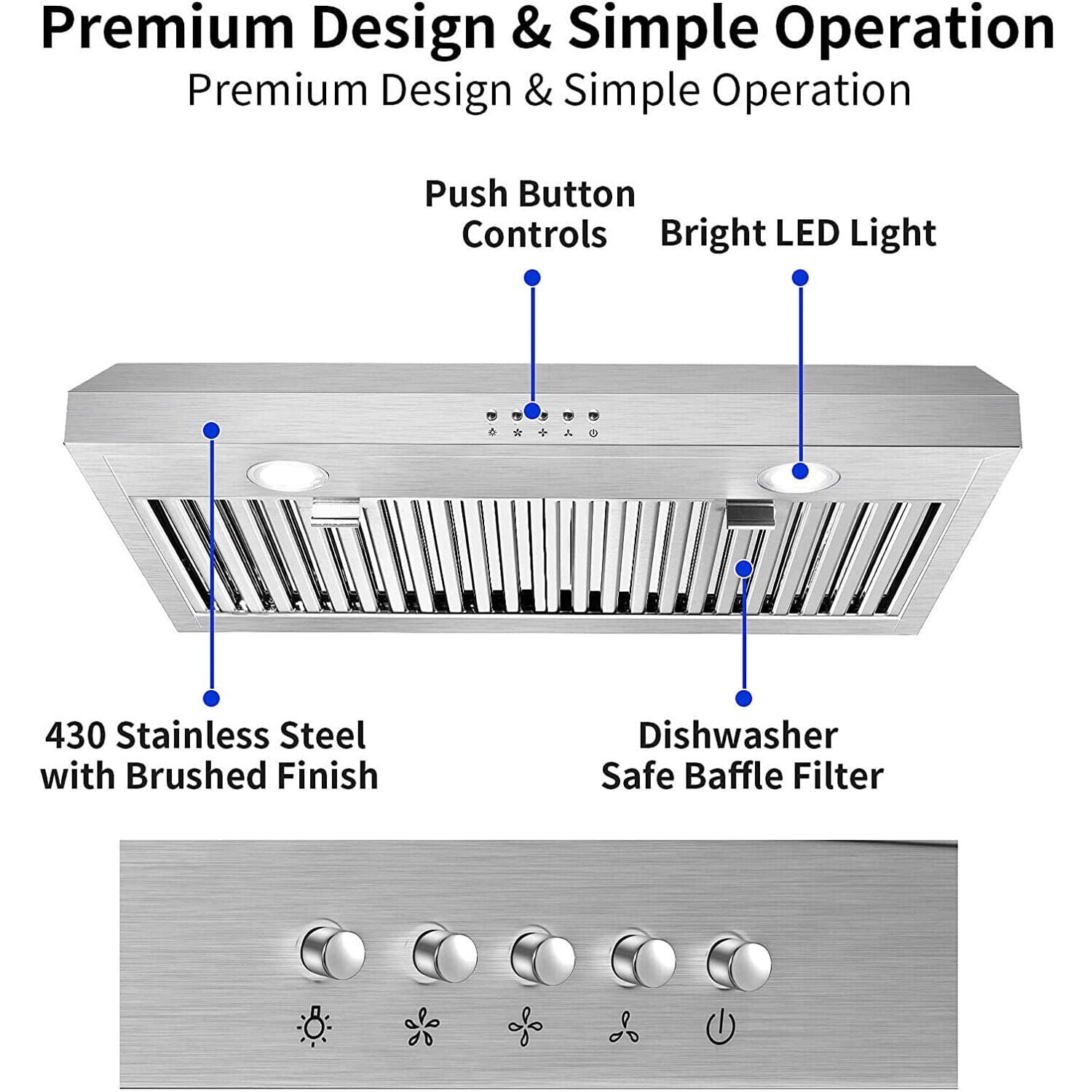 SNDOAS New 30 inch Kitchen Stainless Range Hood 3-Speed Under Cabinet Exhaust Vent with Filter 120V
