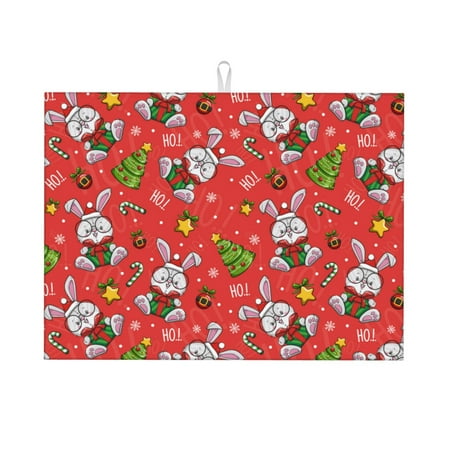 

Adobk Cute Christmas Bunny Print Microfiber Dish Drying Mat Baby Bottle Drying Mat Kitchen Counter Dish Mat Super Absorbent
