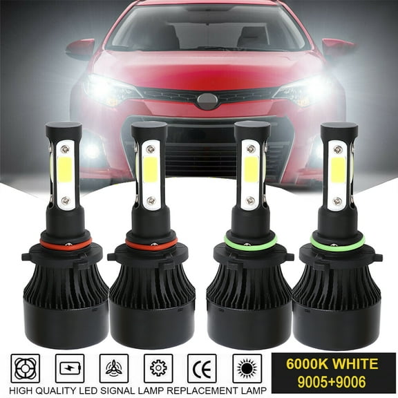 9005 9006 LED Headlight Bulb Kit for 2002-2003 Toyota Solara High Low Beam Combo 4pc 6500K White
