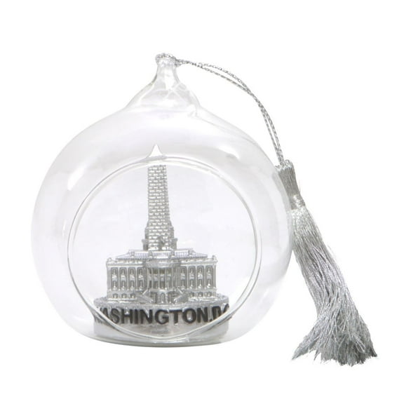 Mini Silver Skyline Washington DC Christmas Ornament Open Glass Ball