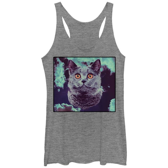 Women's Lost Gods Cat in the Clouds  Racerback Tank Top Gray Heather Large
