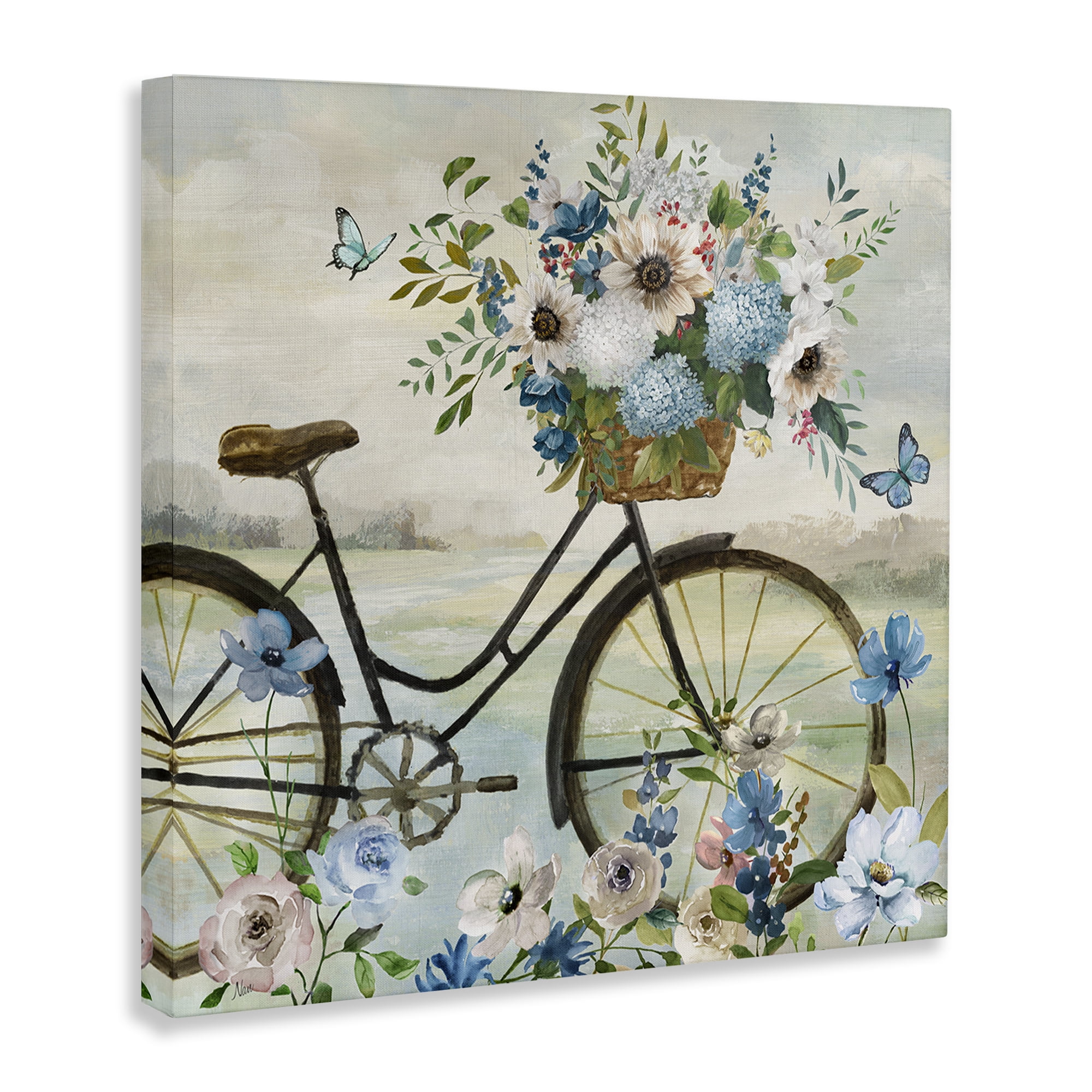 Stupell Industries Floral Bicycle & Butterflies Transportation Painting Gallery Wrapped Canvas Art Print Wall Art, 24 x 24