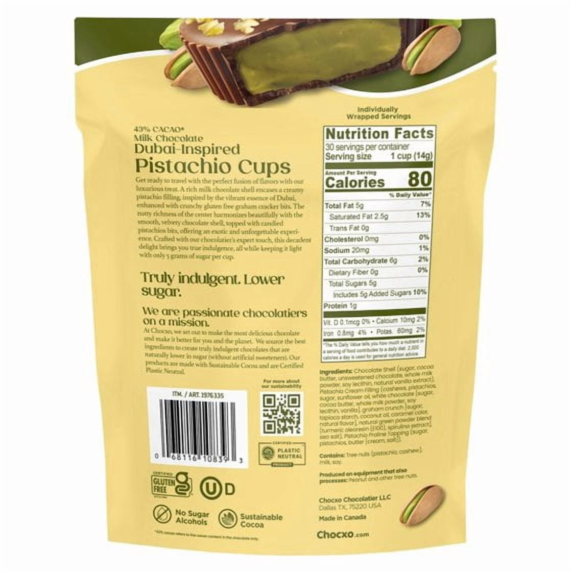 Chocxo Smile Milk Chocolate Dubai Inspired Pistacho Cups (pack of 2) Net Wt 14.8 Oz