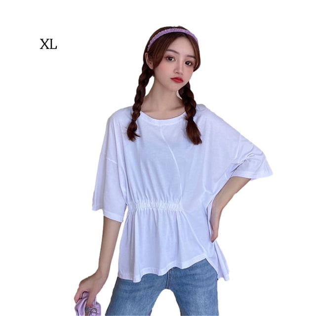 Camiseta casual de mujer con cuello redondo, media manga, blusa suelta irregular para chica superior Monstrate AP001742-09