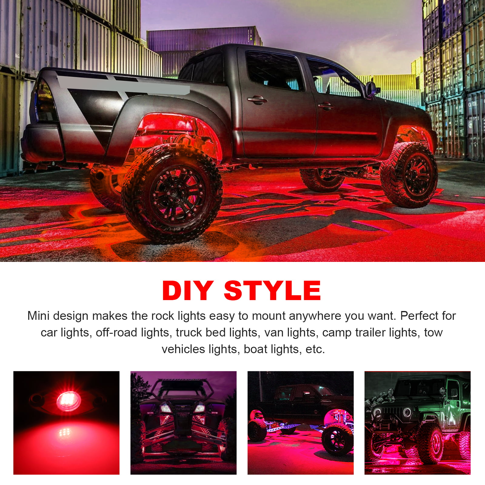 LEDMIRCY LED Rock Lights Red Kit for JEEP Off Road Truck ATV SUV Car Auto Boat High Power Underbody Glow Neon Trail Rig Lights Underglow Lights Waterproof Shockproof Pack of 6,Red 
