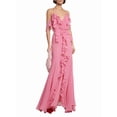 thumbnail image 3 of Women'S Chiffon Halter Maxi Dress Sleeveless Backless with Asymmetrical Ruffle Detail Pink XL, 3 of 9