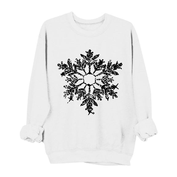 Ugly Christmas Sweatshirt for Women Long Sleeve Xmas Graphic Shirts Loose Holiday Gift Pullover Tops, M White