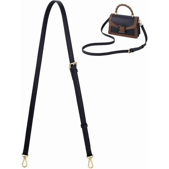 Genuine Leather Crossbody Strap for Purse 40~53 Inch Adjustable Replacement Strap Handle Long Purse Handle with Golden Buckles for DIY Crochet Bags Shoulder Bags Black