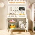 thumbnail image 6 of Arlopu Kids Play Kitchen, Wooden Kitchen Playset with Realistic Lights & Sounds, Interactive Pretend Kitchen with Chalkboard, Sink, Water Dispenser & 6 Pcs Cookware for Toddlers, 6 of 9