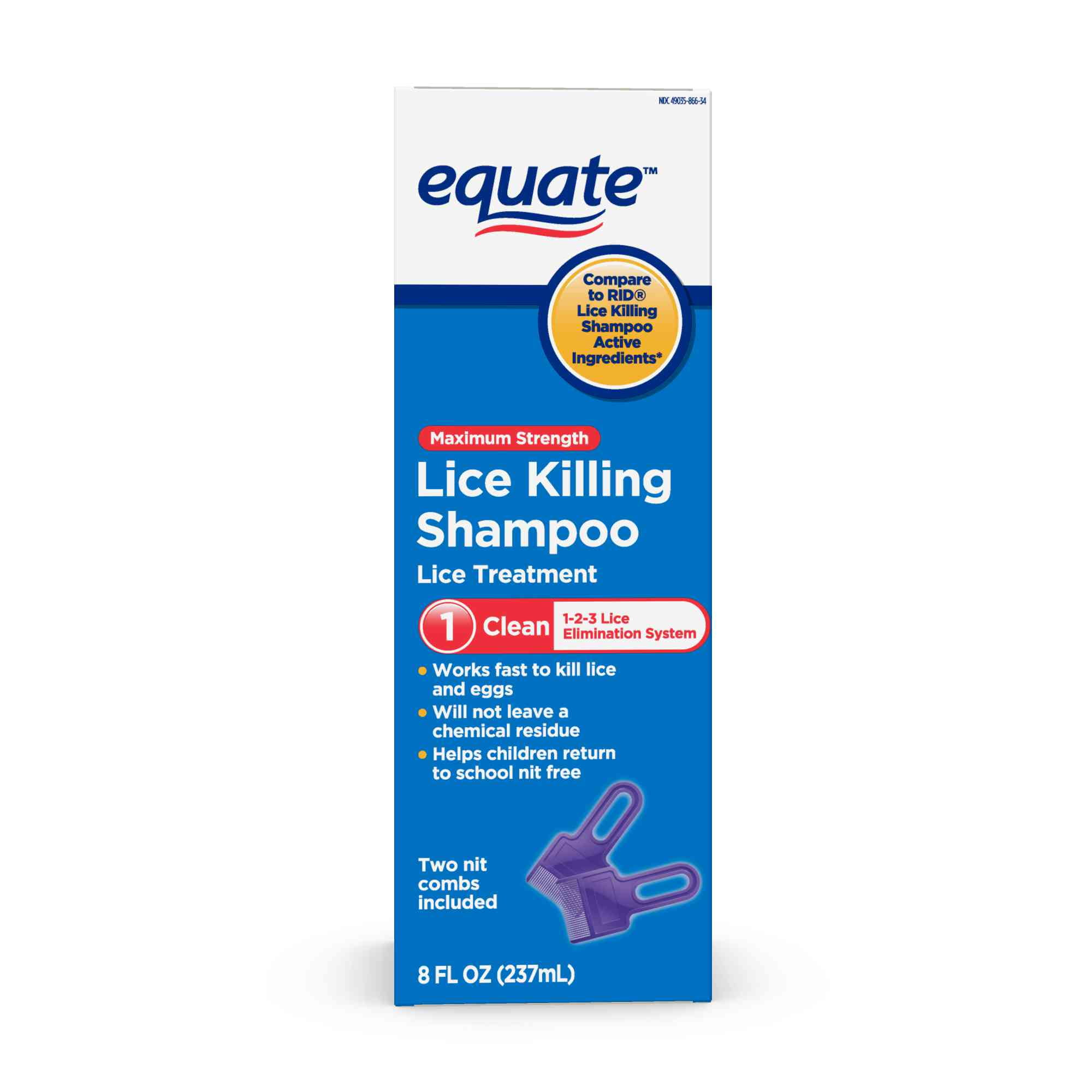 Equate Lice Killing Shampoo; Step 1 Lice Treatment For Kids and Adults, 8  oz 