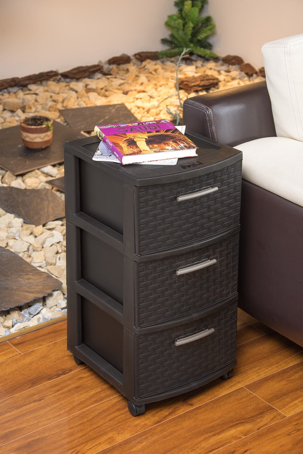MQ Infinity 3-Drawer Resin All-purpose Rolling Storage Cart, Espresso