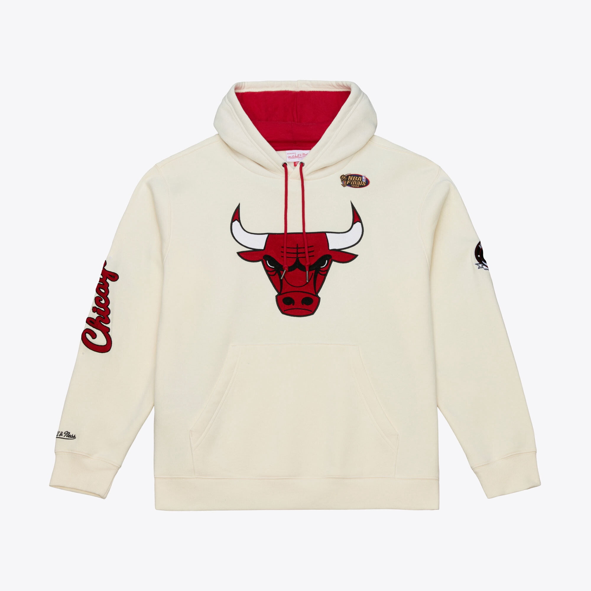 Men's Mitchell & Ness Cream Chicago Bulls Hardwood Classics Chainstitch Premium Fleece Hoodie