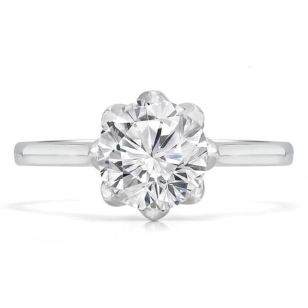 Majesty Diamonds MD210152-9 1 CT Round Diamond 8-Prong Solitaire Engagement Ring in 14K White Gold - Size 9