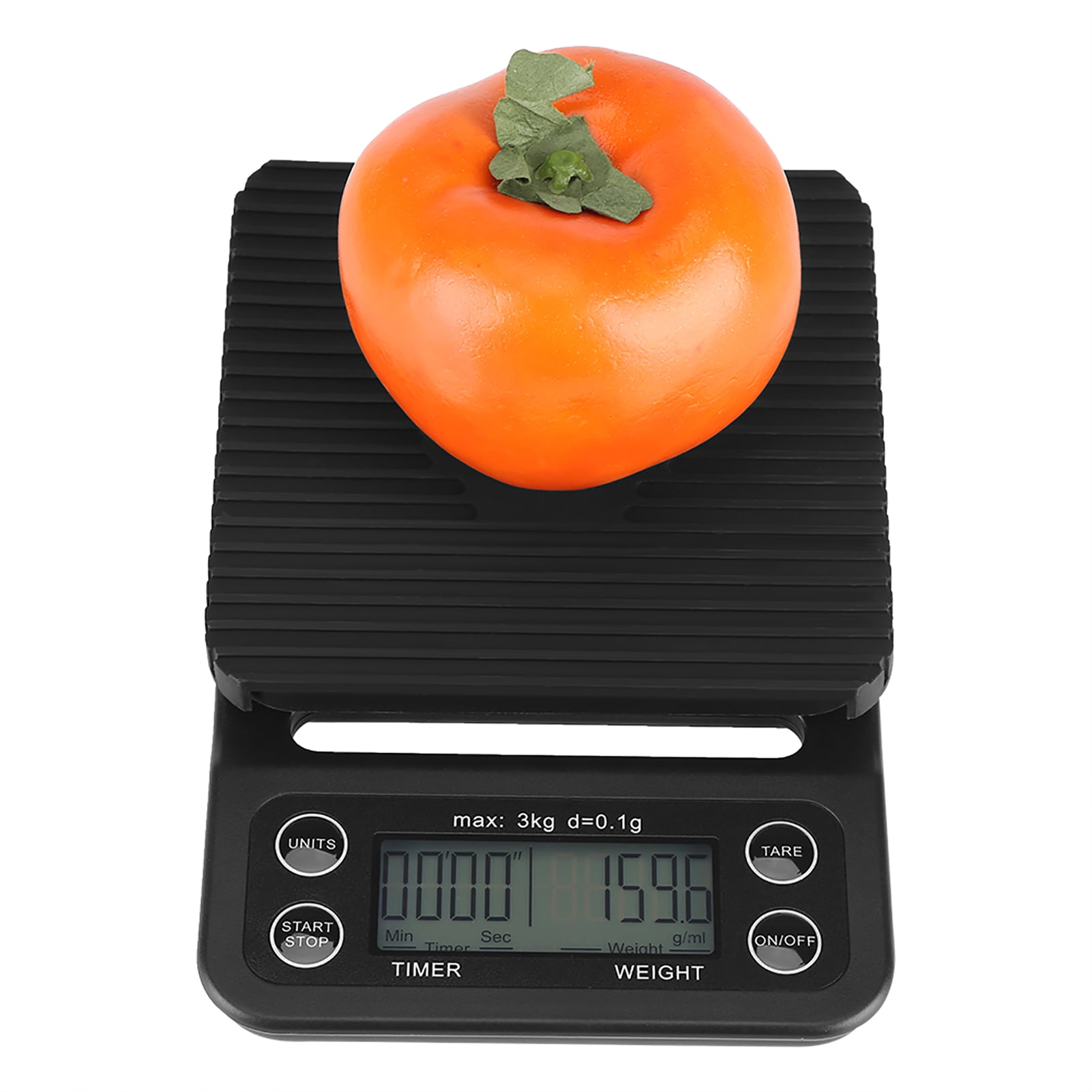 LAZIOEGR 3KG/0.1g Digital Kitchen Food Scale, Drip Coffee Weighing with Built-In Timer, Bluish Violet Backlight LCD Screen, Black Body, Unit Conversion g/ml/oz/lb, 9.06 inches / 23 cm Length