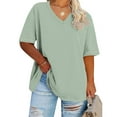 thumbnail image 2 of hotojiny Plus Size Spring Clothes for Women Loose V Neck Half Sleeve Tunic Tops Soft Casual Solid Color Basic T Shirt, 2 of 4