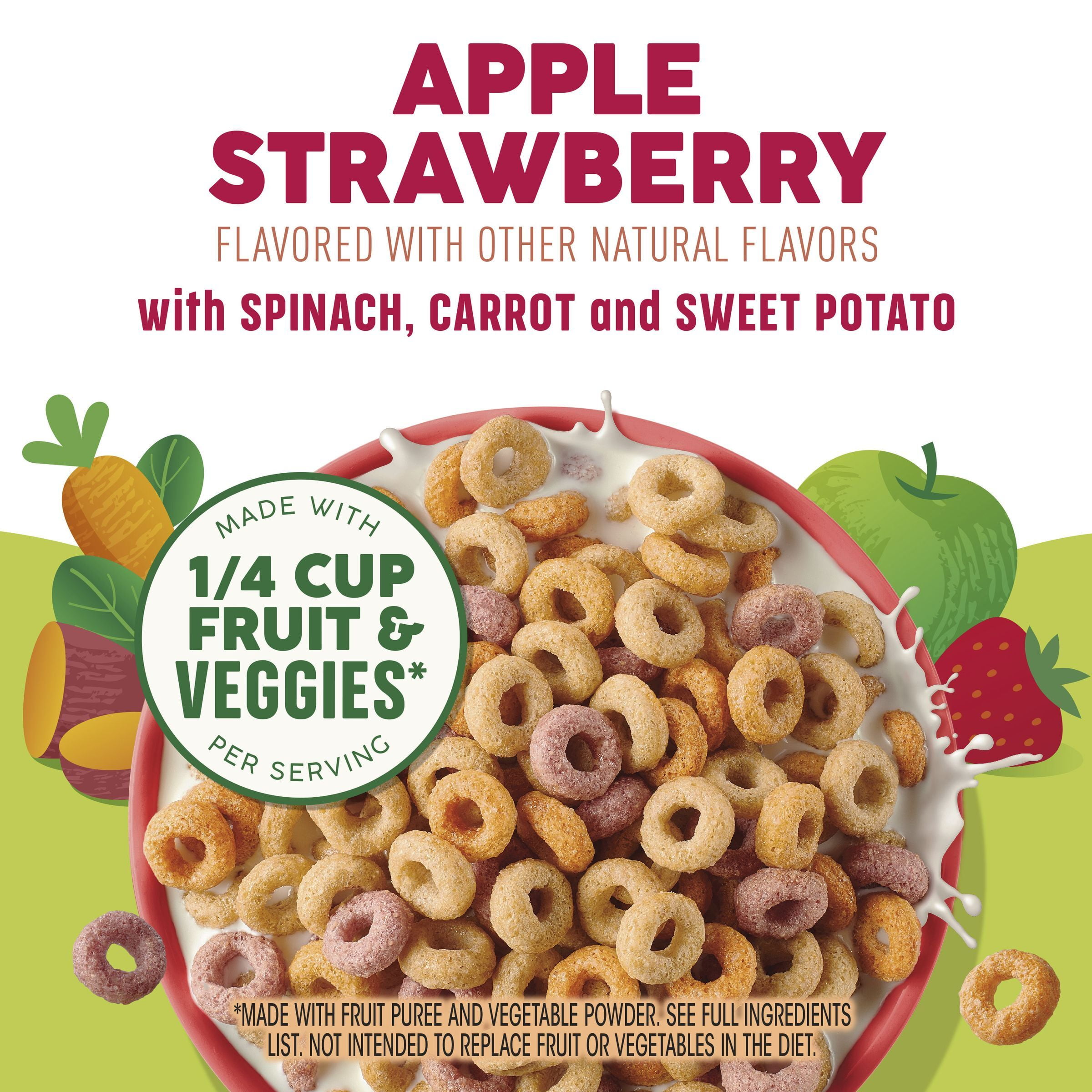 Cheerios Veggie Blends Breakfast Cereal, Apple Strawberry Flavored, Family Size, 18 oz (Pack 2)