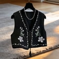 thumbnail image 5 of Vmvidoty Women's Cowgirl Vest Western Outfit Linen Vest Embroidered Boho Tops Black 2XL, 5 of 6