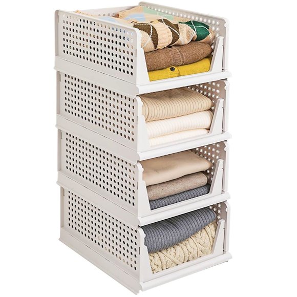 Stackable Plastic Storage Basket, Foldable Closet Organizers and Storage Bins, Drawer Organizer for Clothes, Storage Box for Ward