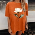 thumbnail image 5 of DPTALR Women's Floral Print Round Neck Drop Shoulder Short Sleeve T-Shirt Top,Orange,Size XL, 5 of 7